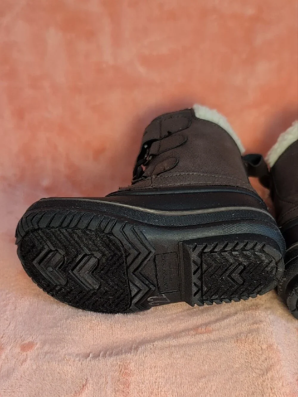 London Fog Kids Dark Brown Waterproof Winter Boots with Cream Sherpa Lining